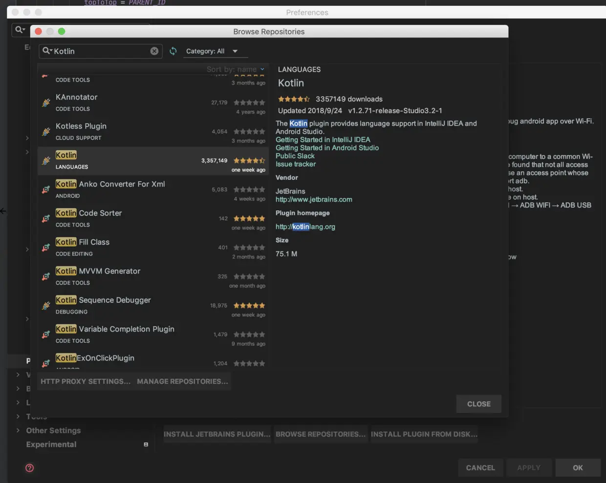 在 Android Studio 中安装 Kotlin 插件