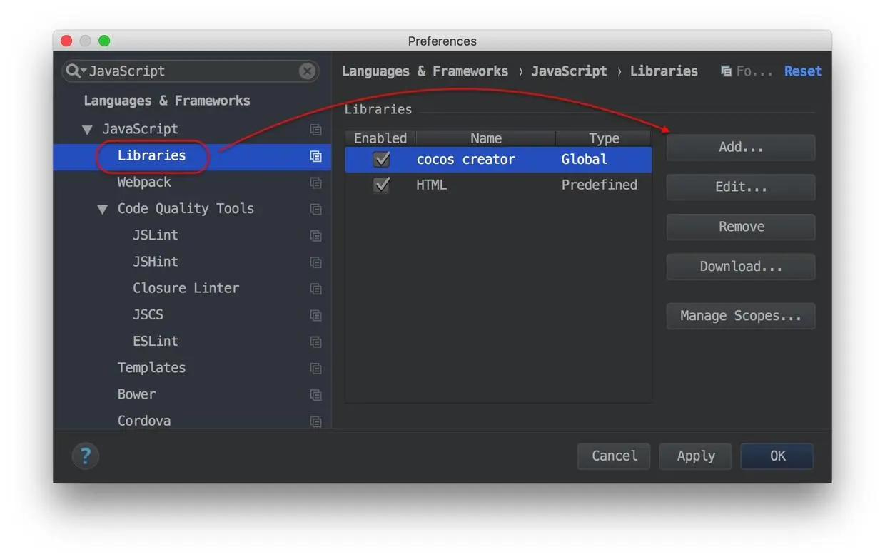 Webstorm JavaScript Libraries