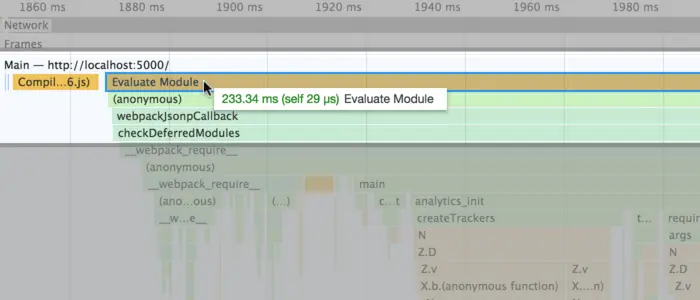 Evaluating my site's main bundle takes 233ms