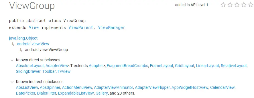 ViewGroup官方文档集成关系