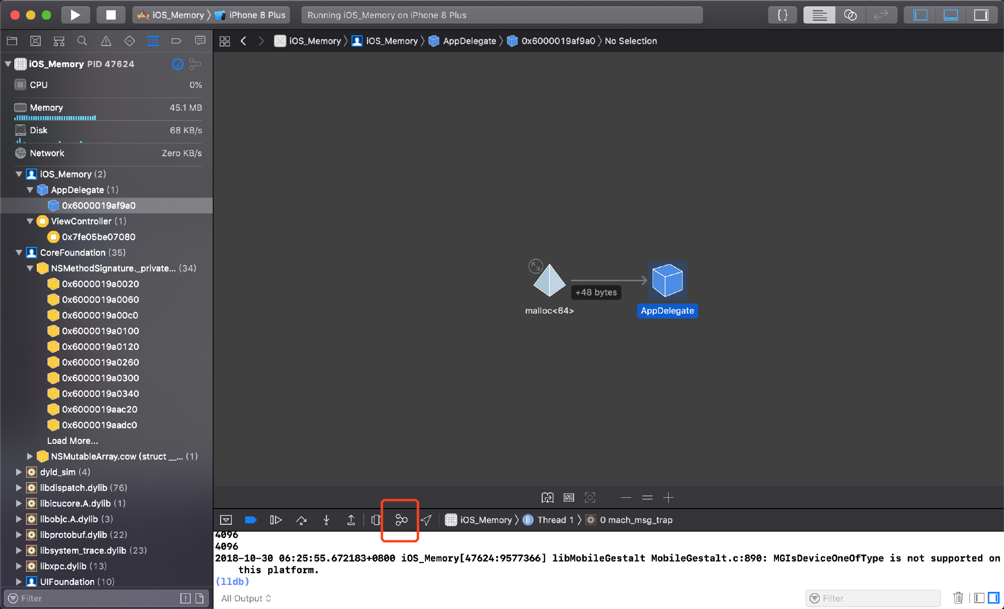 Xcode Memory Debugger