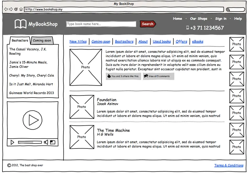 Illustration of a design comp for a bookstore website