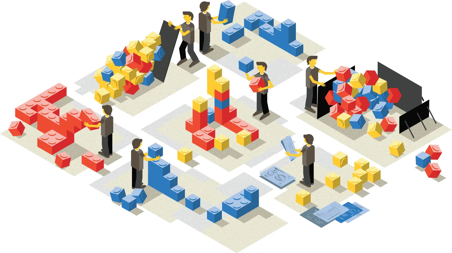 Image of workers building with Lego bricks
