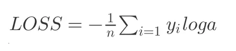 $LOSS = -\frac{1}{n}{\sum_{i=1}y_iloga}$