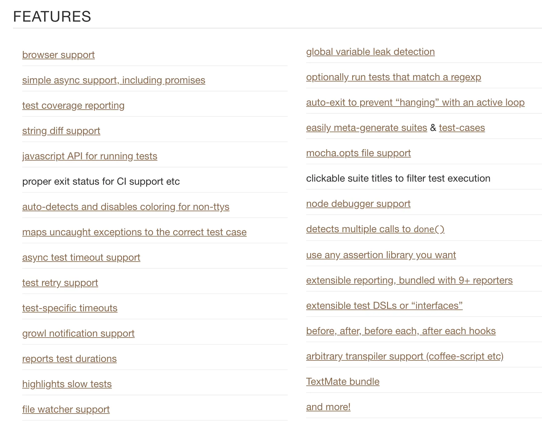 mocha支持的功能