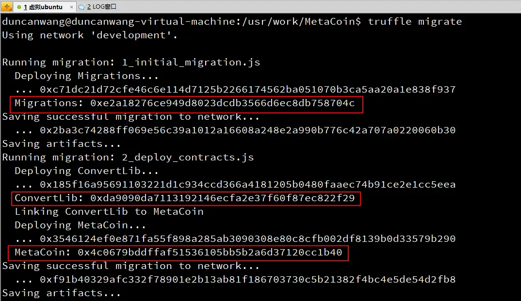 部署智能合约的输出结果