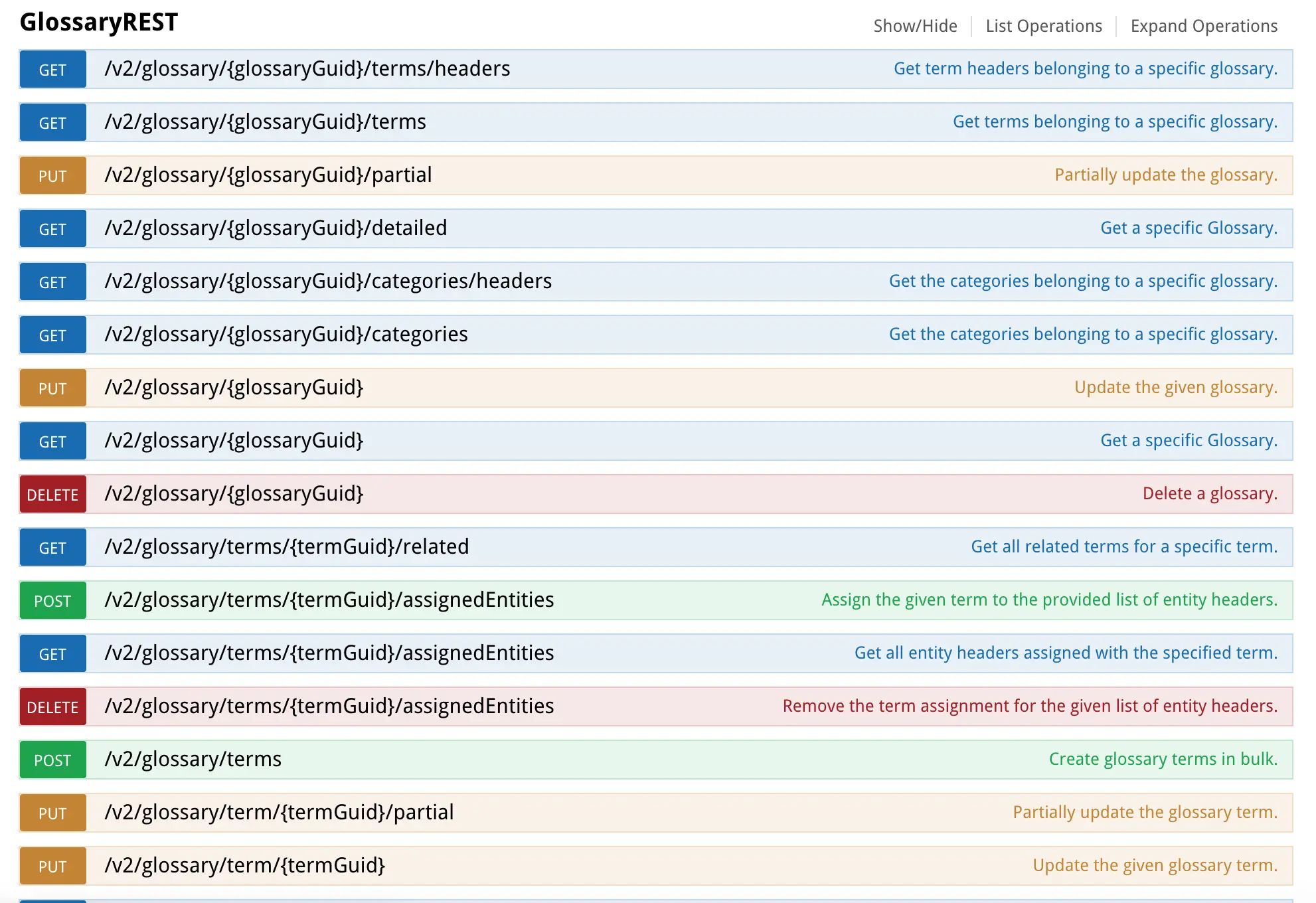 Glossary REST API