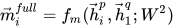 \vec{m}_i^{full} = f_m(\vec{h}_i^p, \vec{h}_1^q; W^2)