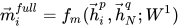 \vec{m}_i^{full} = f_m(\vec{h}_i^p, \vec{h}_N^q; W^1)