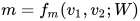 m = f_m(v_1, v_2;W)