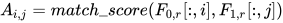 A_{i,j} = match\_score(F_{0, r}[:, i], F_{1, r}[:, j])