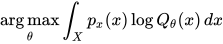 \mathop{\arg\max}_{\theta} \int_X p_x(x) \log Q_\theta(x) \, dx