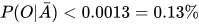 P(O|\bar A) < 0.0013 = 0.13\%