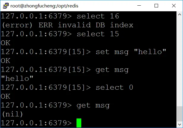 通过SELECT命令可以切换到0~15的数据库