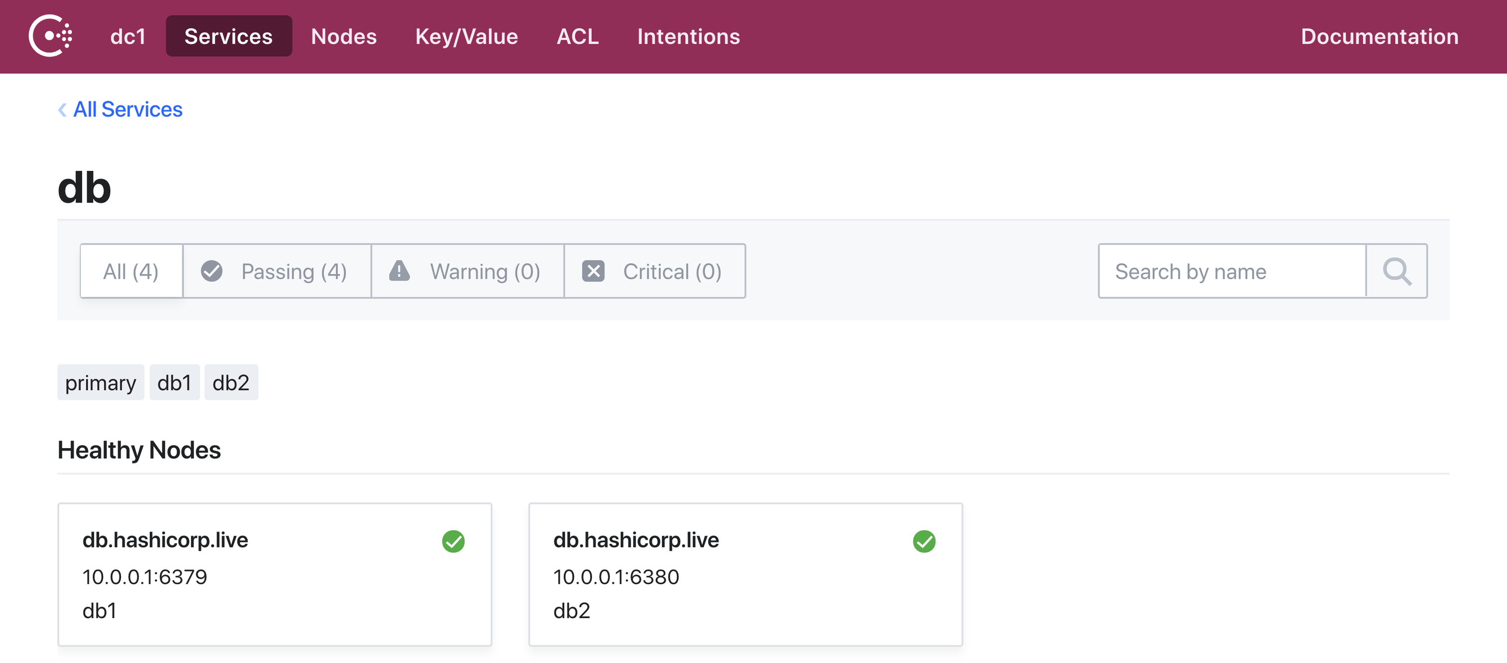 DB Service in Consul