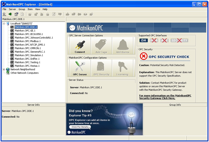 MatrikonOPC Explorer