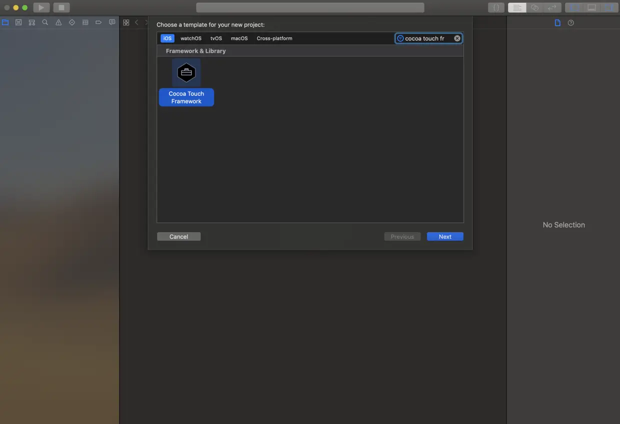 选择Cocoa Touch Framework模板