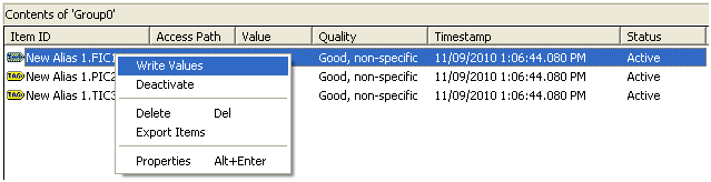 MatrikonOPC Write Values function