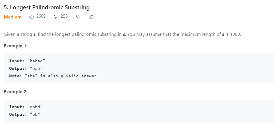 5. Longest Palindromic Substring