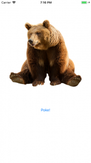 Screenshot of app with image of bear and Poke button