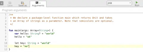 Kotlin playground with main function body replaced