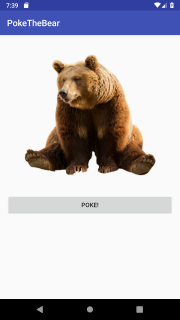 Android screen with bear and poke button