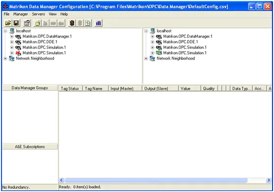 MatrikonOPC Data Manager配置屏幕
