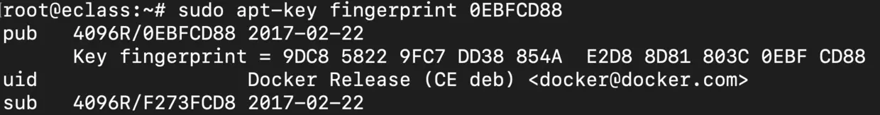 sudo apt-key fingerprint 0EBFCD88