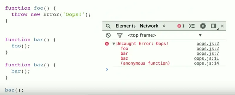 Error stack trace