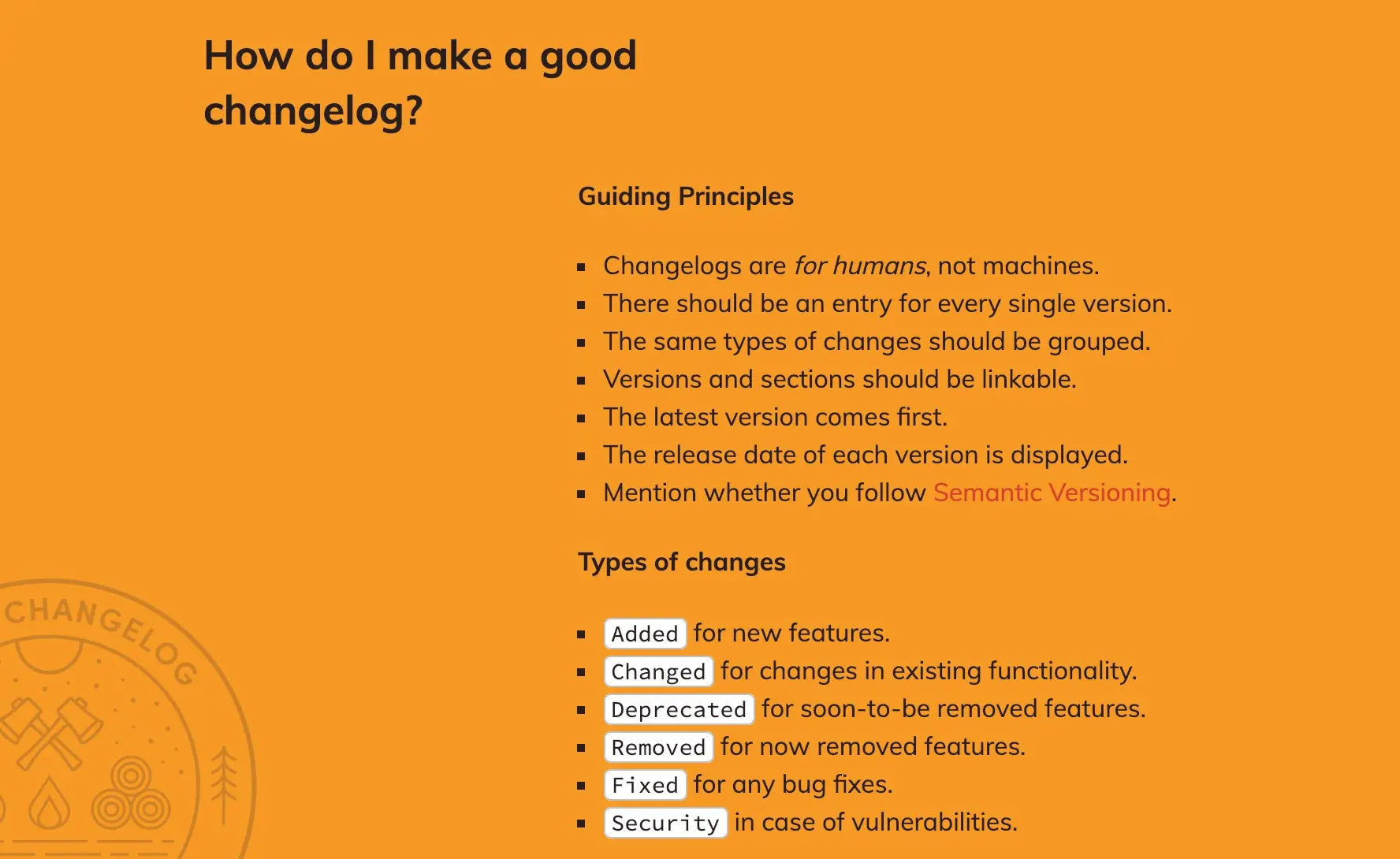 keepachangelog principle and types