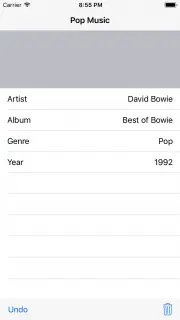 Album app showing populated table view