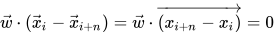 \vec w\cdot (\vec x_i-\vec x_{i+n}) = \vec w\cdot \overrightarrow  {( x_{i+n}- x_i )}=0