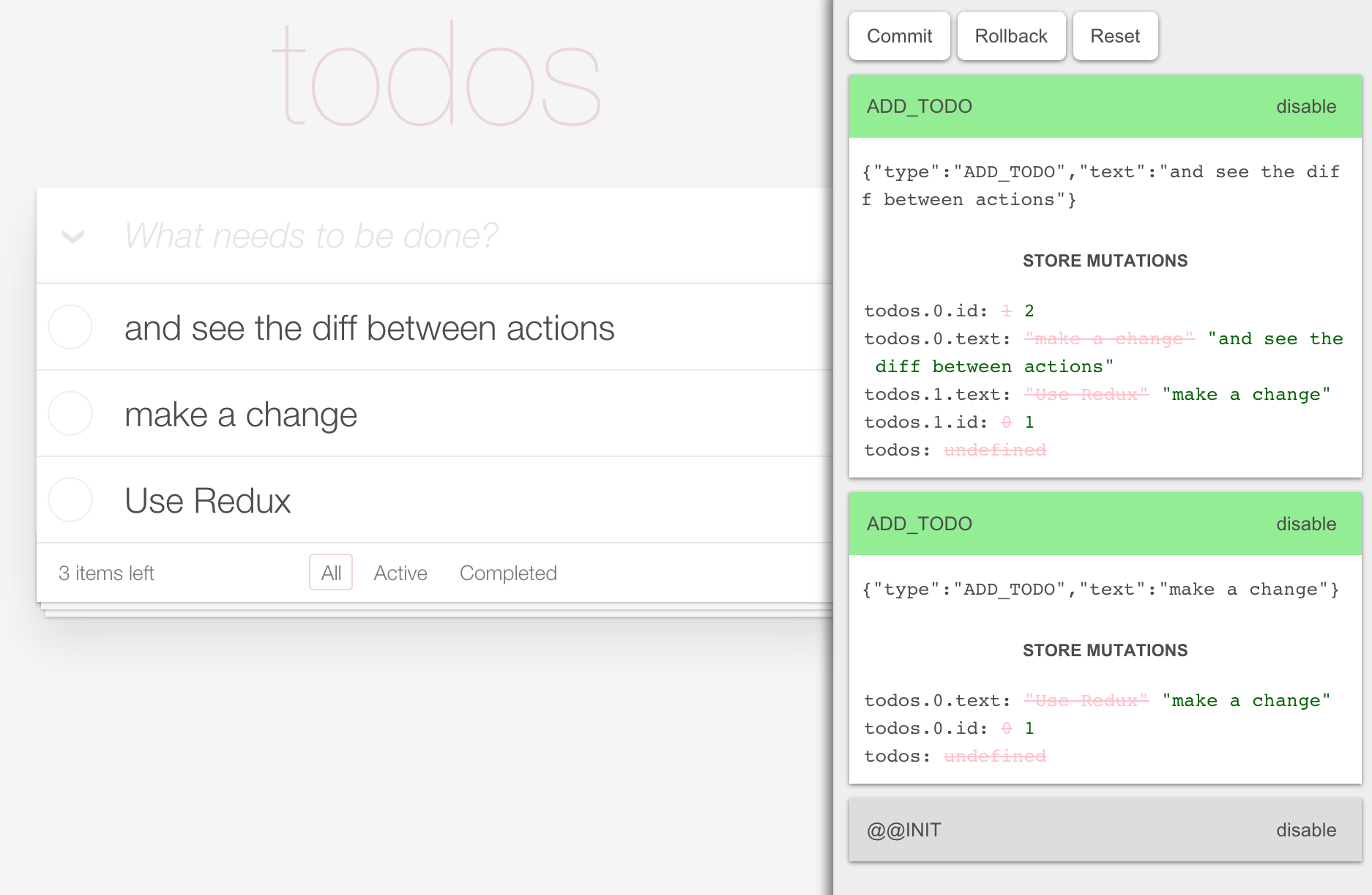 Redux action and state