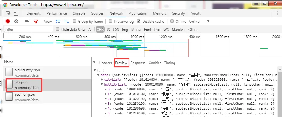 预览一下返回的数据