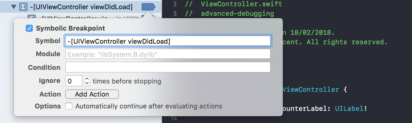 Symbolic breakpoints