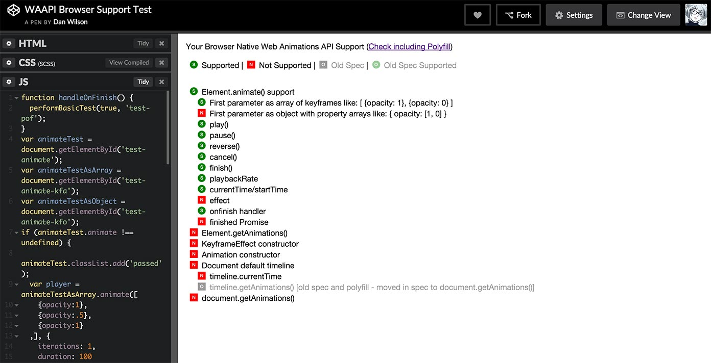 Screenshot of the WAAPI Browser Support Test