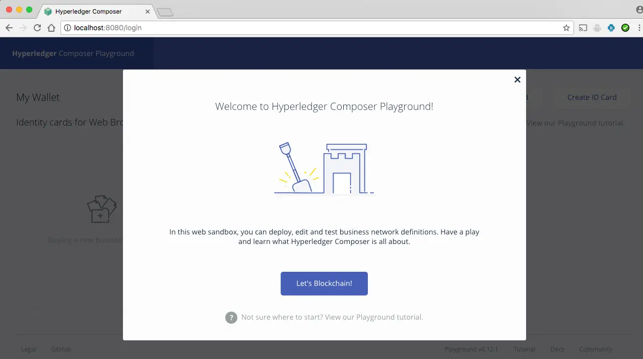 Hyperledger Composer Playground 欢迎屏幕