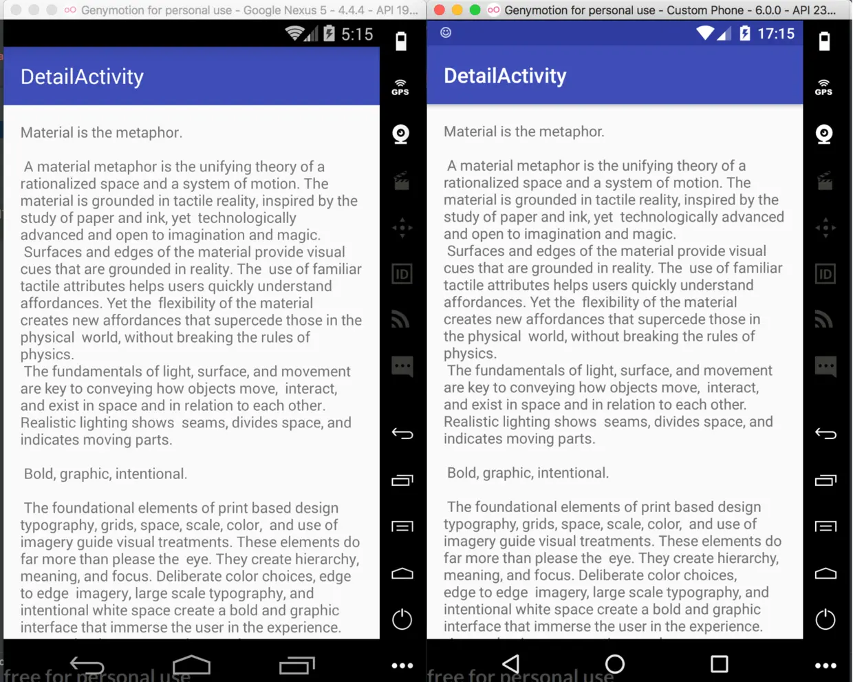 默认样式，4.4.4 系统顶部状态栏黑色，6.0.0 系统状态栏深色