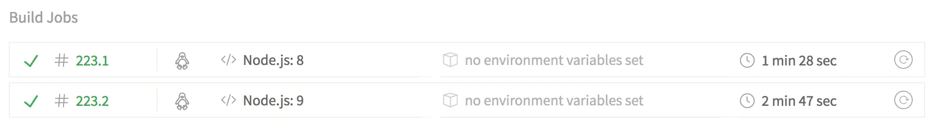标准 Travis CI 输出带有两个 JavaScript 任务