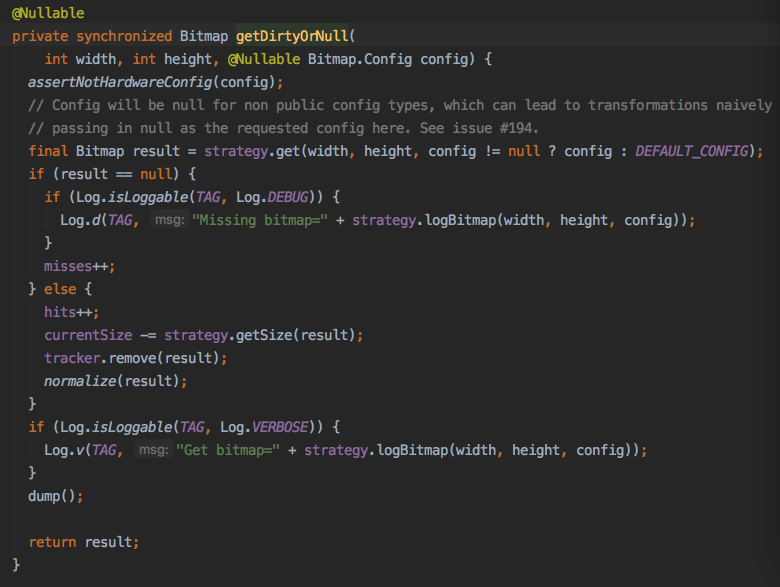 LruBitmapPool.getDirtyOrNull
