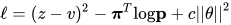 \ell=(z-v)^2-\boldsymbol\pi^T\mathrm{log}\bold{p} + c||\theta||^2 