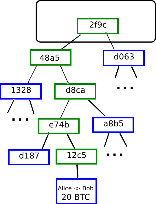 只需要较小一部分的节点便可以验证某一叶子节点的数据有效性