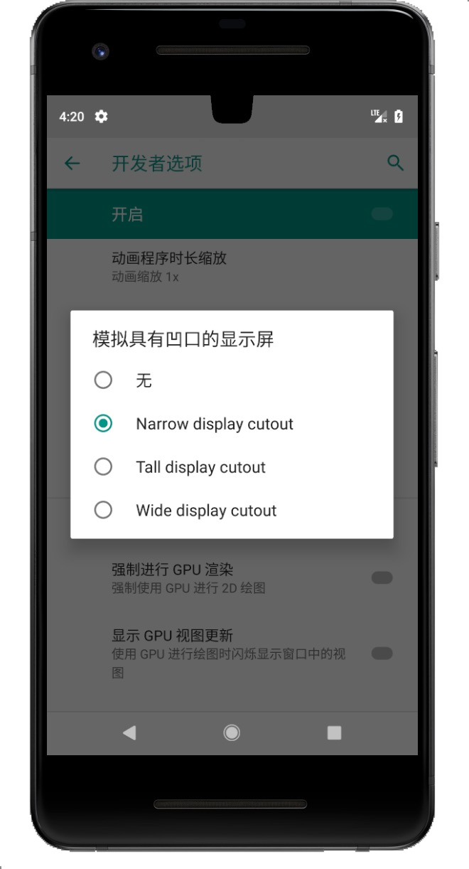 Narrow display cutout