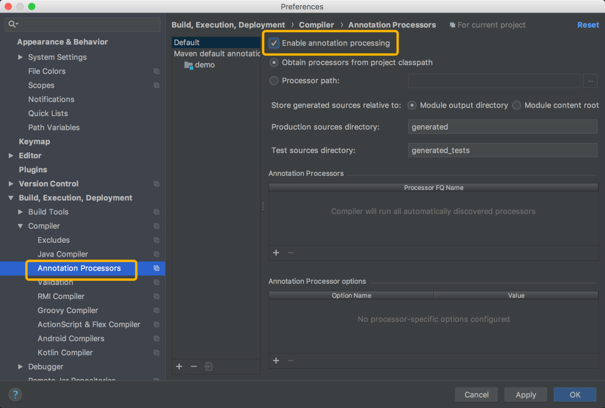 Enable Annotation Processors 