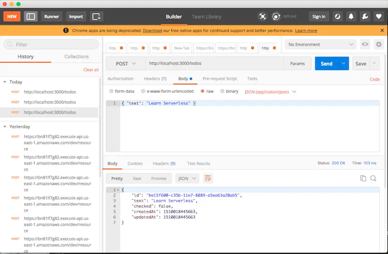 PostMan 测试 Serverless Offline