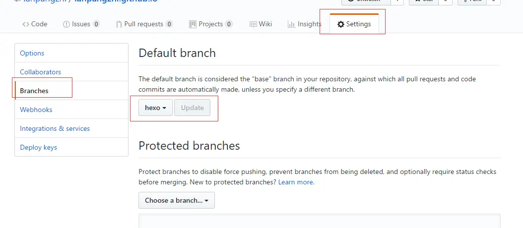 hexo设置为默认分支