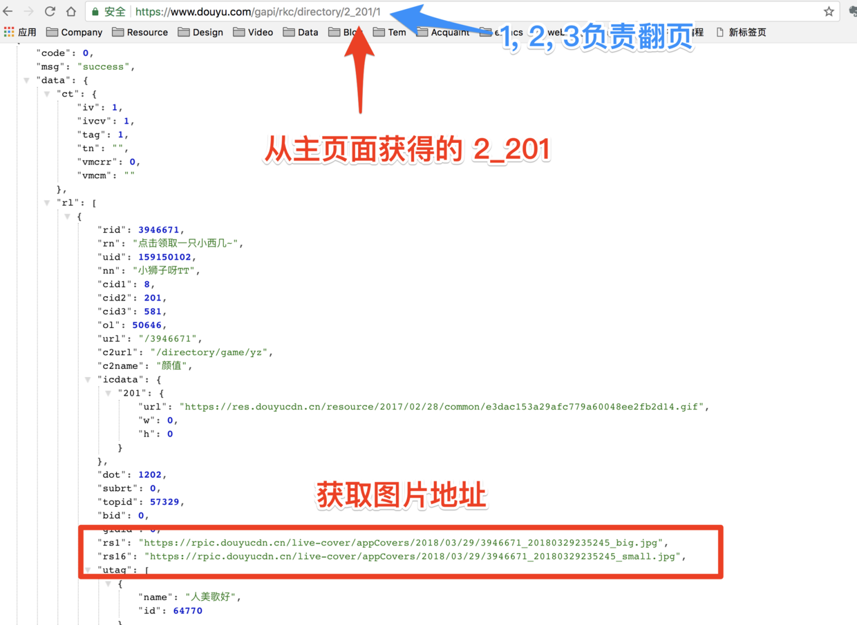 请求API, 爬虫负责翻页,https://www.douyu.com/gapi/rkc/directory/2_201/1