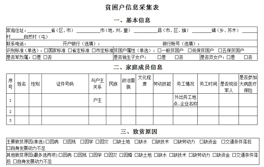 扶贫信息填报表