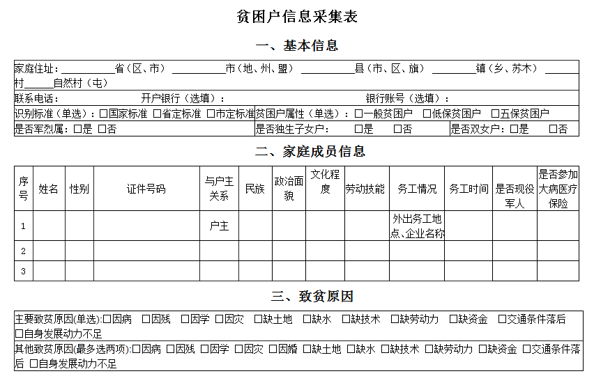 扶贫信息填报表