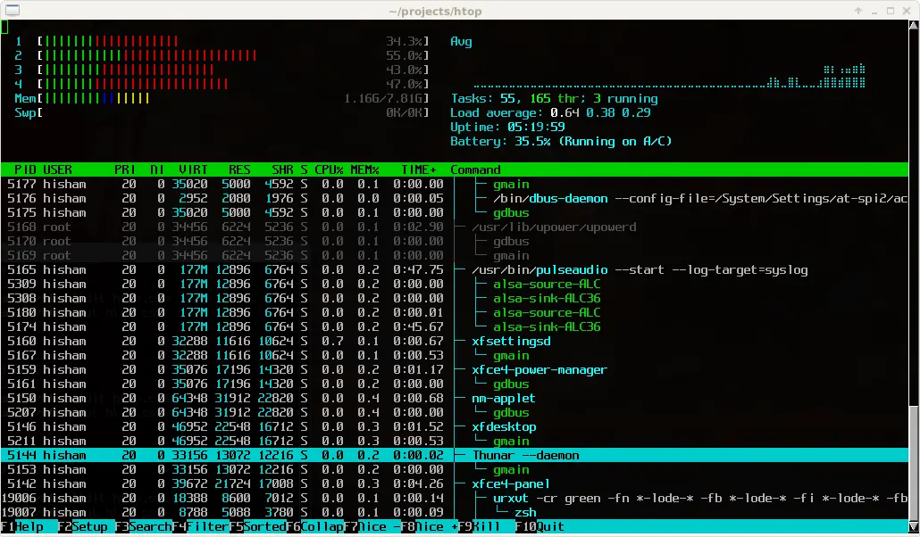 htop linux processes monitoring tool